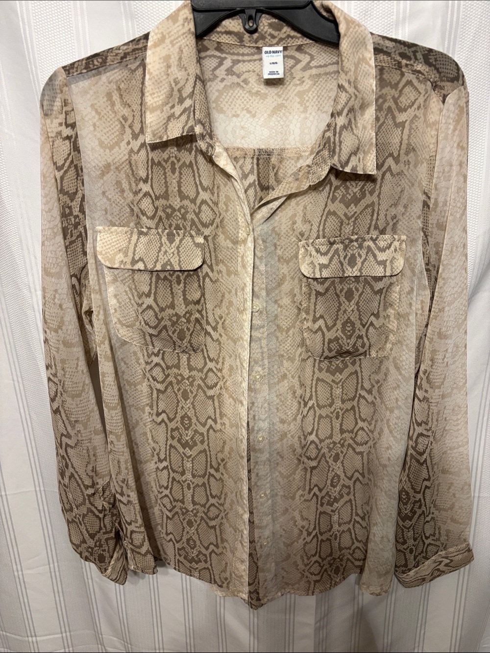 Old Navy Sheer Snake-Print Button Front Blouse - Beige Taupe